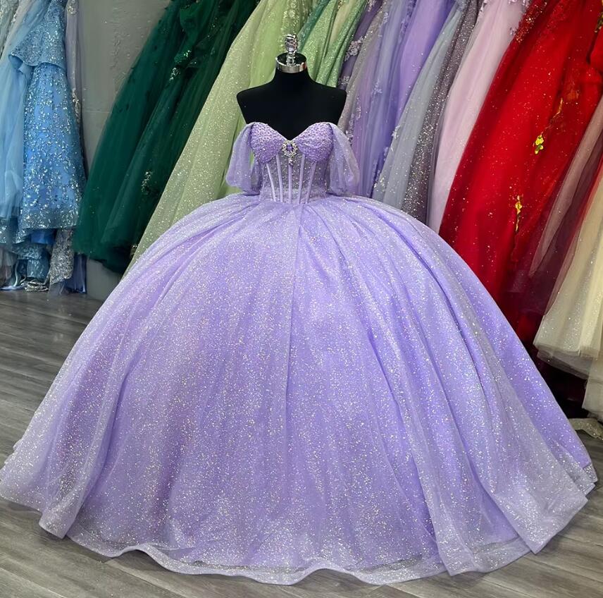 Robe de mariée lavande, robe de bal à paillettes, robe de bal, robe de Quinceanera, robes de fête d'anniversaire PL25176 
