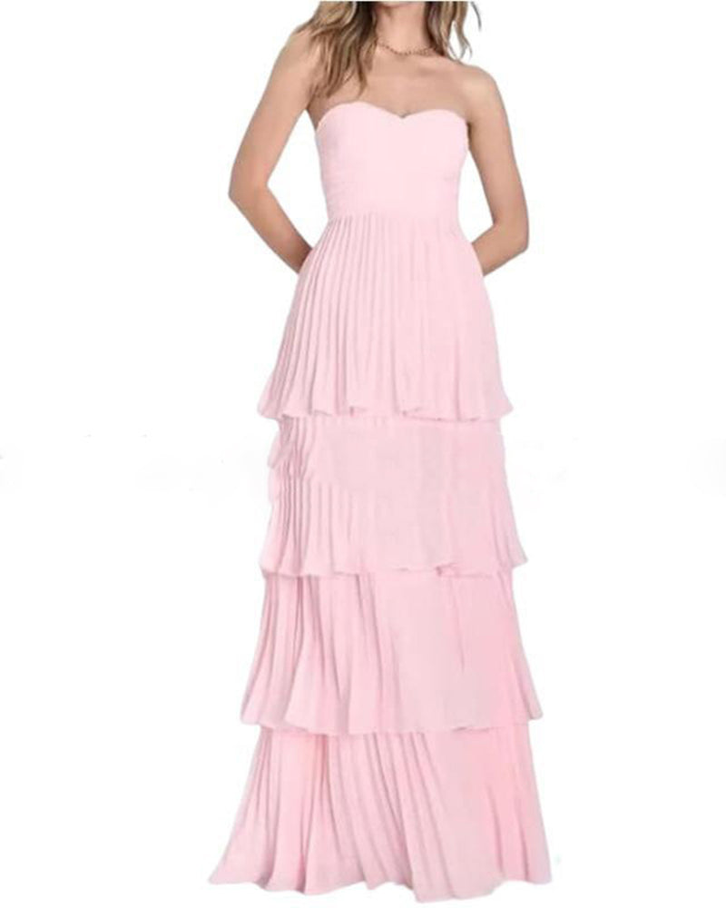 Pink Pleated Long Sweetheart Bridesmaid Dress  PL12241