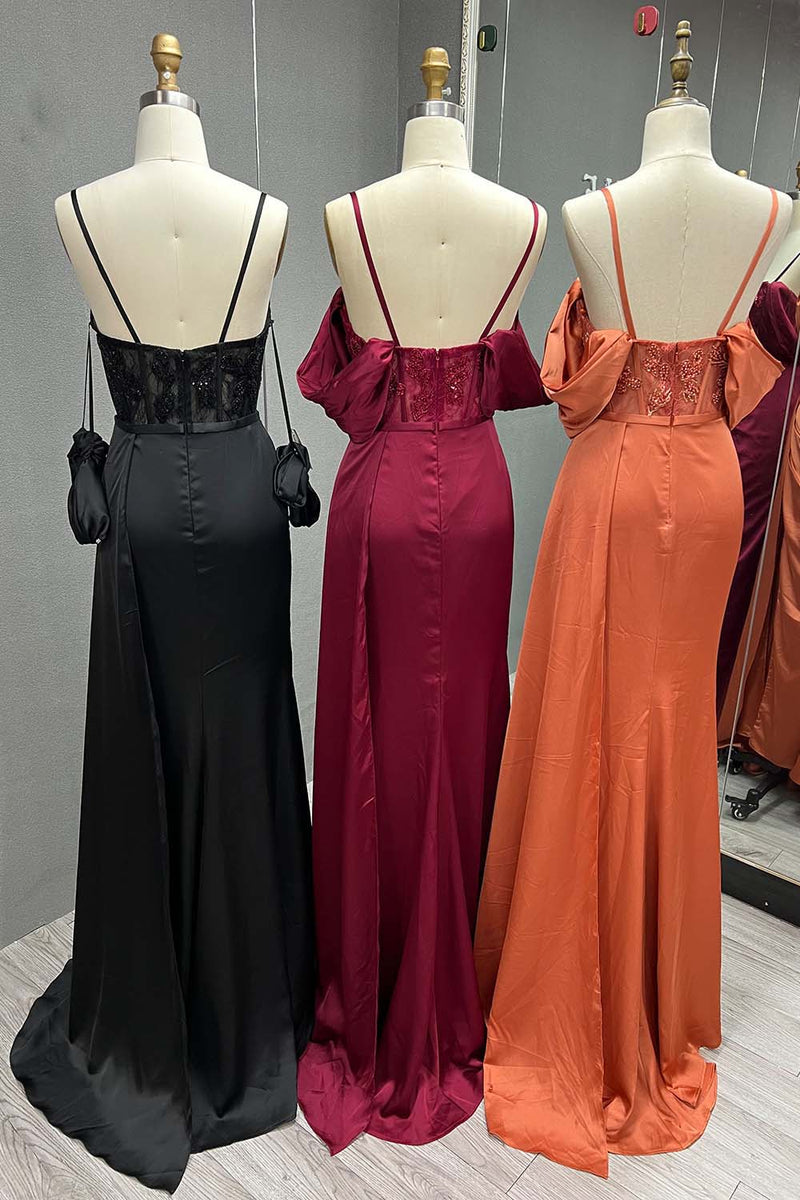 Sexy Slit Beading Embroidered Silk Satin Long Prom Dresses Formal Women Party Gown PL3860