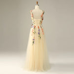 Beige Tulle Embroidery Long Homecoming Dresses Straps Formal Party Princess Gown PL38301