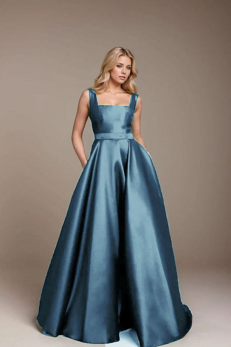 Dusty Blue A Line Satin  Prom Dress 2026 PL117