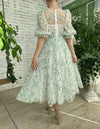 Fairy  Green floral  Prom Dress Ball Gown, Vintage Tea-length   Homecoming Dress PD3619