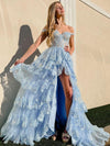 Lavender Lace Slit Lace Prom Long Party Dress PL2376