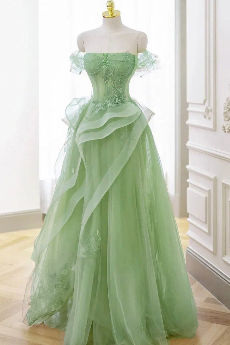 Princess Off the shoulder Light Mint Green Prom Dress Floor Length CS10224