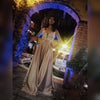 V-Neck Beads Bodice Open Back A Line Long Prom Dress Party