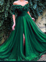 Elegant Long Prom Dresses 2019 Off the Shoulder Burgundy Flowers Formal with Slit
