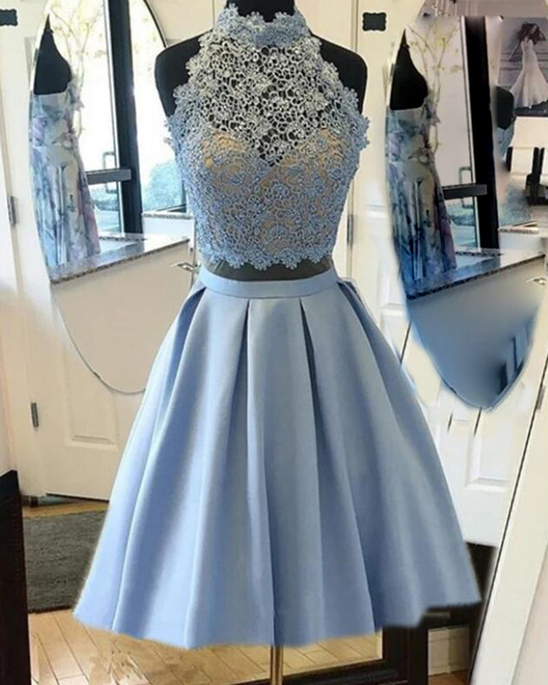 SP05260 Blue Crop Top Halter Short Prom Party Dress Junior Teens Birthday Party Semi Formal Gowns Short Homecoming Dress