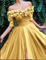 Long Off the Shoulder Red Tulle Dress Prom Party Gown with Slit PL844