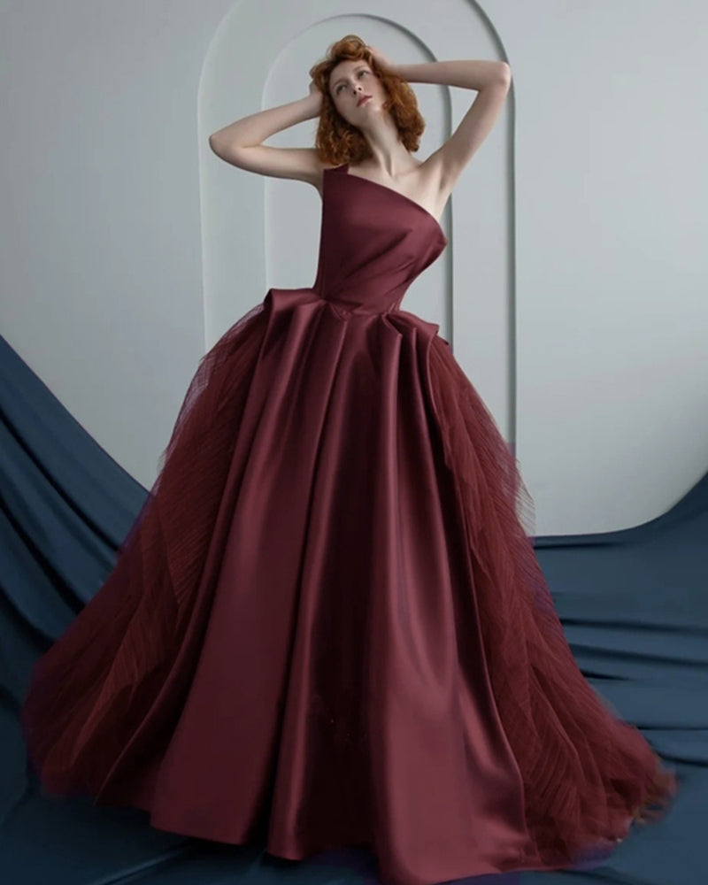Ball Gown Satin and Tulle  Dark Green Strapless Prom Formal Dresses Vestido Longo PL10404