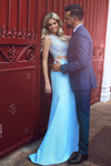 Dreamy Blue Prom dress Crop Top Lace Girls Party Graduation Gown Evening Formal Wear MO310