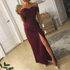 Enchanting Red Wine Off Shoulder Long Prom Dresses Sheath Women Party Dress with Slits