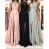 Chic Halter Lace Appliques Long Prom Dress with Slits Formal Party Evening Dresses Special Occasion Gown
