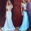 Dreamy Blue Prom dress Crop Top Lace Girls Party Graduation Gown Evening Formal Wear MO310