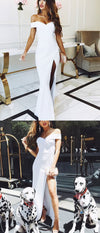 Sexy White Prom Dress Satin Fitted Gown Split Long Party Gown 2018 Evening gown vestidos de graduacion