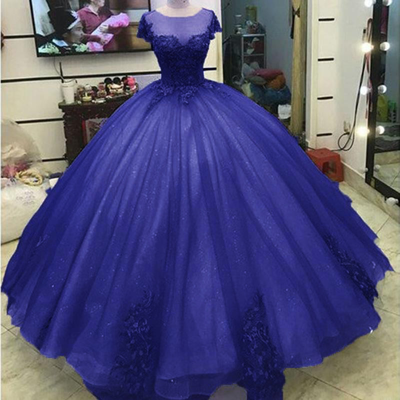 LP5556 Glitter Grey Silver Ball Gown Princess Prom Dresses Lace Appliqued Victorian Formal gowns for masquerade Ball