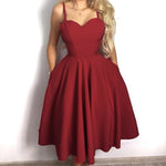 Red Spaghetti Straps Satin A Line Short Junior Prom Dress 8th Grade Cocktail Party Dress