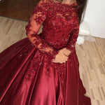 Vintage Muslim Burgundy Wedding Dresses Ball Gown Beaded Lace Women Formal evening gown Robe De Mariee