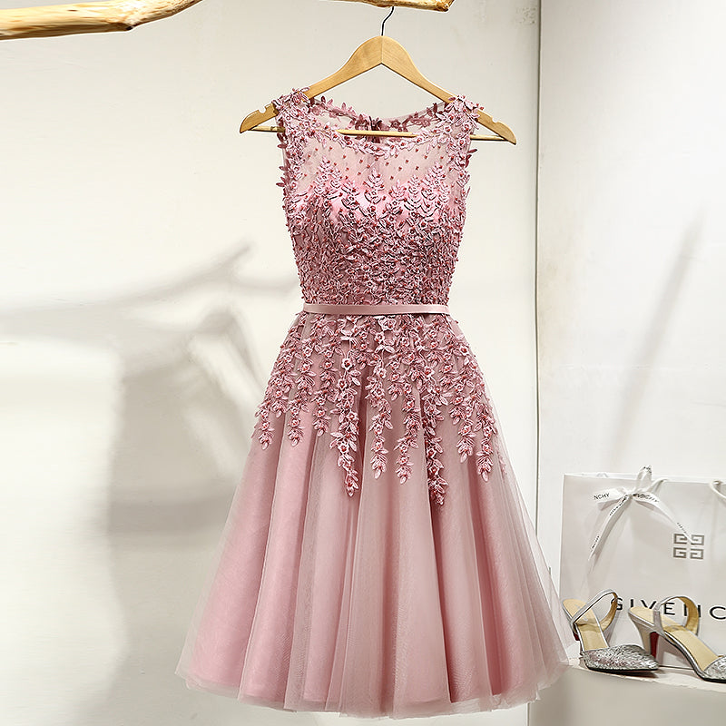 Lovely Scoop Neck Beaded Lace Short Prom Dresses 2020 Homecoming Gown Cocktail Party
