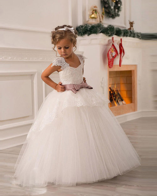Cute Lace Flower Girls Dresses for Weddings,Ball Gown Little Girls Formal Wear FG0721