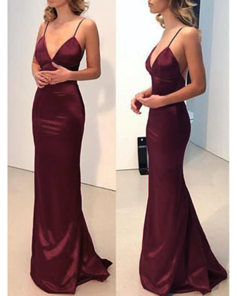 Elegant Spaghetti Straps Mermaid  Party Dresses Long Evening Gown with Straps PL329