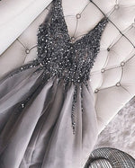 Beading and Sequins Grey/Champagne  Short Cocktail Dresses for Girls