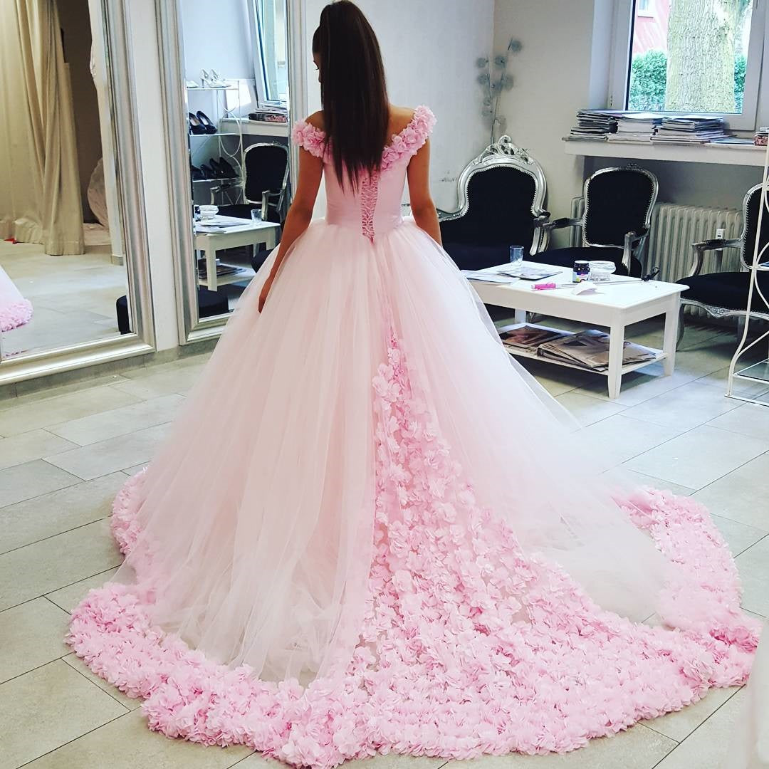 WD2547 Flowers Pink Wedding Dresses Cinderella Bridal Gowns,Beautiful Siaoryne WD2547 Flowers Pink Wedding Dresses Cinderella Bridal Gowns,Beautiful Siaoryne
