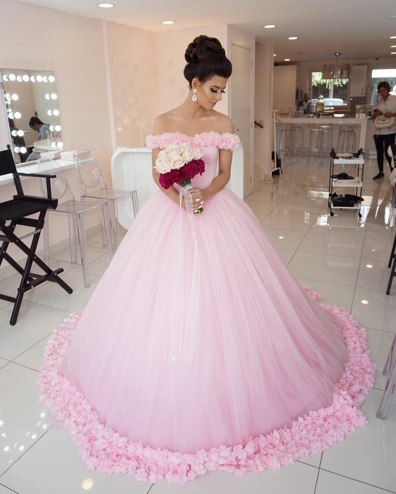 WD2547  Flowers Pink Wedding Dresses Cinderella Bridal Gowns,Beautiful Quinceanera Dresses for Sweet 16