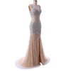 Sparkle Champagne Heavy Beaded Rhinestone Mermaid Prom Dress Girls Pageant Evening Gown