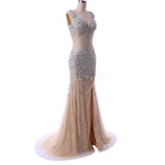 Sparkle Champagne Heavy Beaded Rhinestone Mermaid Prom Dress Girls Pageant Evening Gown