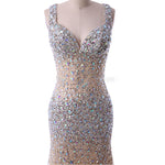 Sparkle Champagne Heavy Beaded Rhinestone Mermaid Prom Dress Girls Pageant Evening Gown