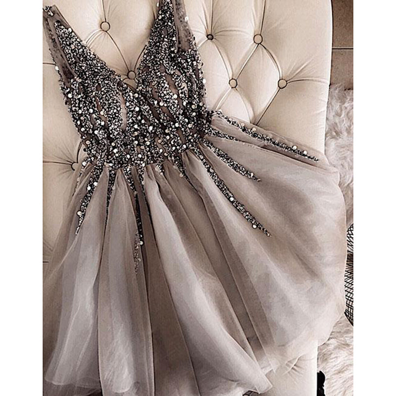Full Beading  V Neck Short Prom Dress Girls Graduation Gown 2020 Homecoming Dress  SP340