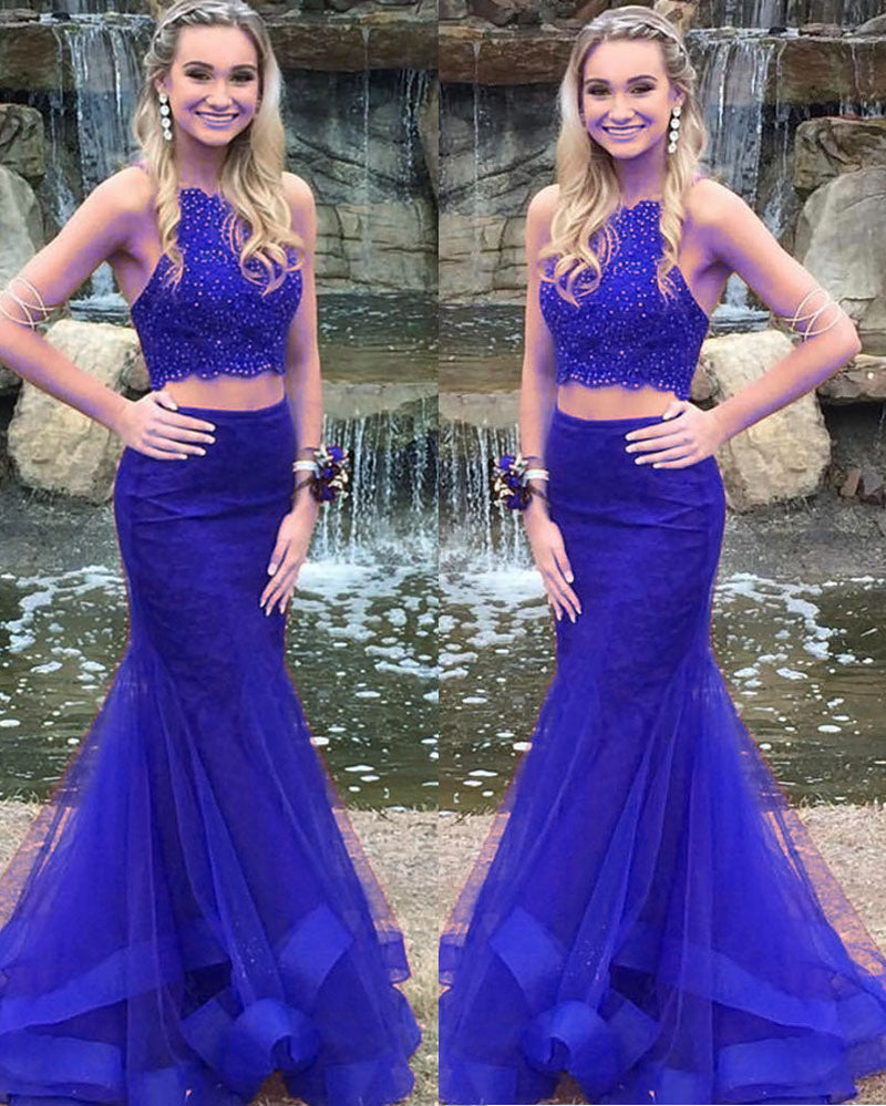 Girls Formal Graduation Burgundy 2 Pieces Lace Prom Dresses Mermaid Style PL1131