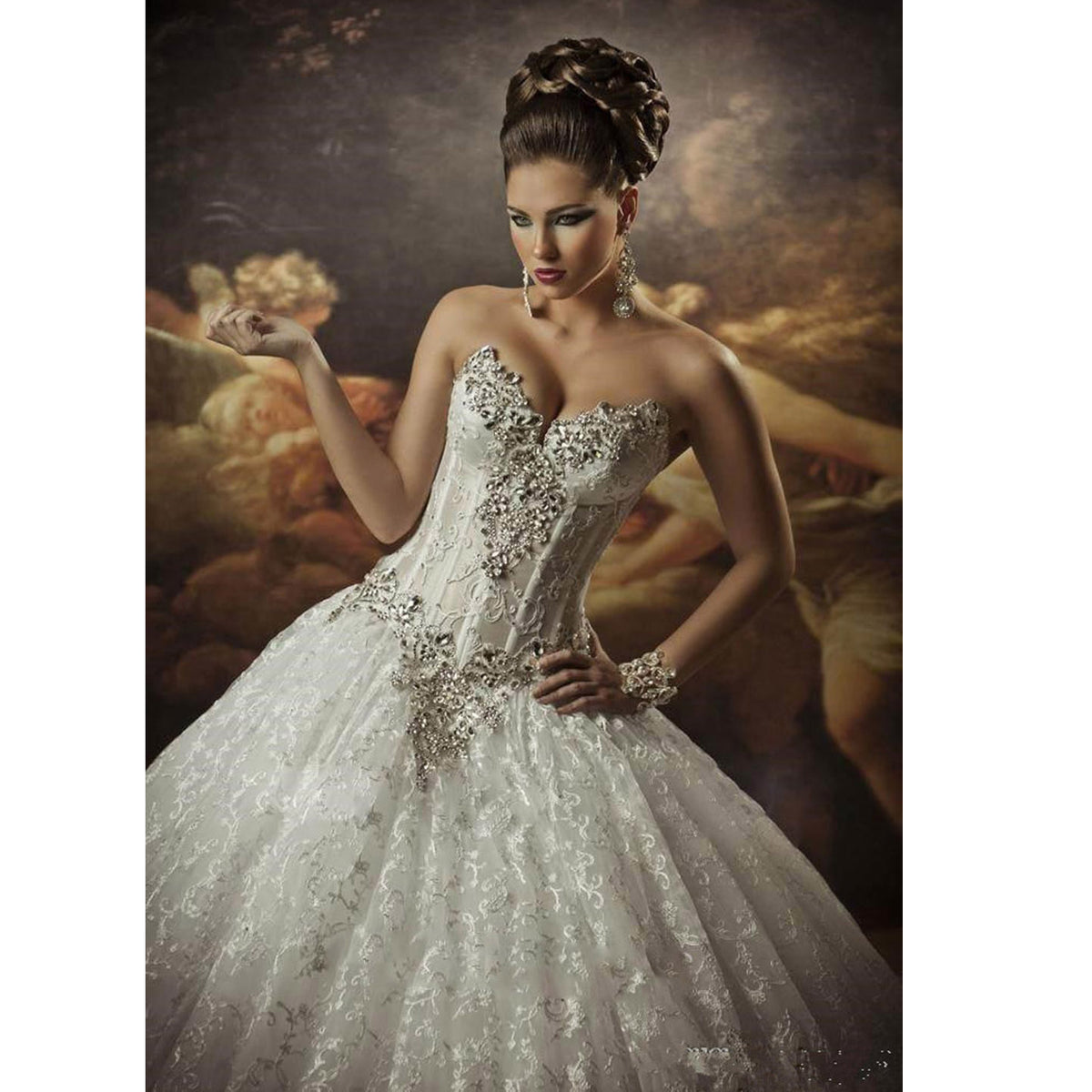 Gothic Style Corset Ball Gown Lace Wedding Dresses Sweetheart Beaded Bridal Gown WD681