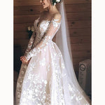 Champagne /Ivory Lace Vintage Wedding Gown Long Sleeve Bridal Dresses 2020 abiti da sposa