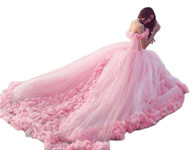 Romantic Pink Rose Wedding Dress Princess Ball Gown Quinceanera Debutante Gown Girls Sweet 16 Gown WD878