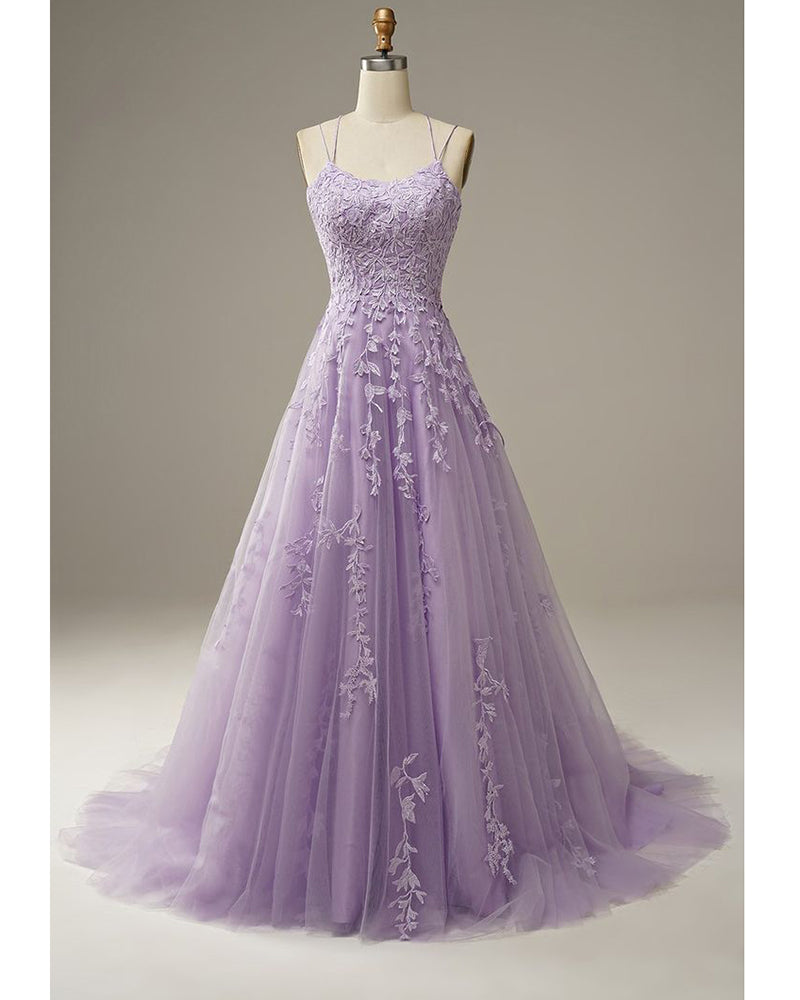 Amazing Lace Long Lilac Prom Dress with Straps  Girls Gradaution Formal  Gown PL10730