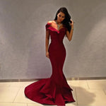 off the shoulder burgundy evening dresses formal party gown