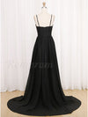 Elegant Black Long Party Prom Dresses V Neck with Straps ,Split Formal Gown PL102162