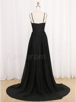 Elegant Black Long Party Prom Dresses V Neck with Straps ,Split Formal Gown PL102162