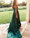 Fashion Green Spaghetti Straps Girls Long Prom Party Dresses with High Slit PL3010