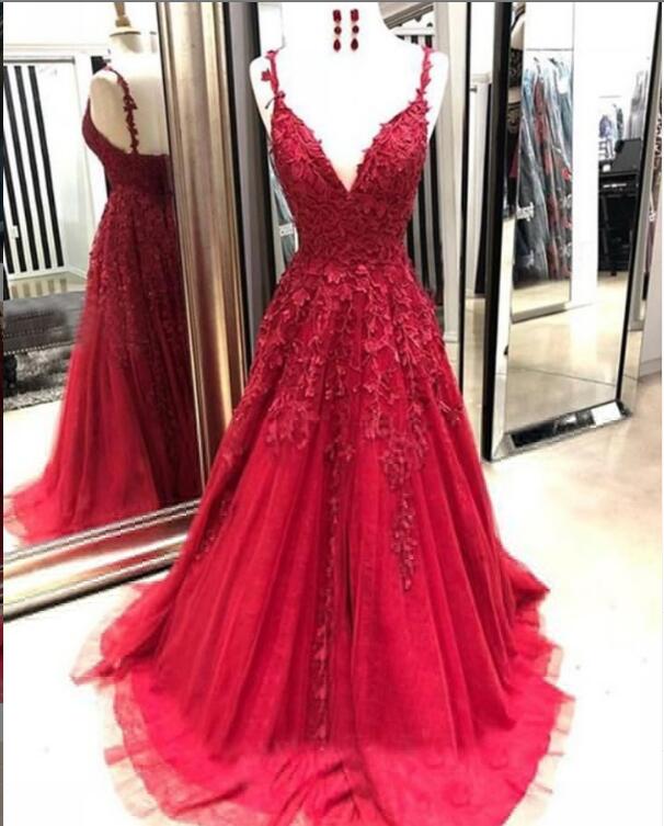 Wine Red Lace Long Girls Graduation Senior Prom Dresses Lace Formal Wear with Strapes PL5120