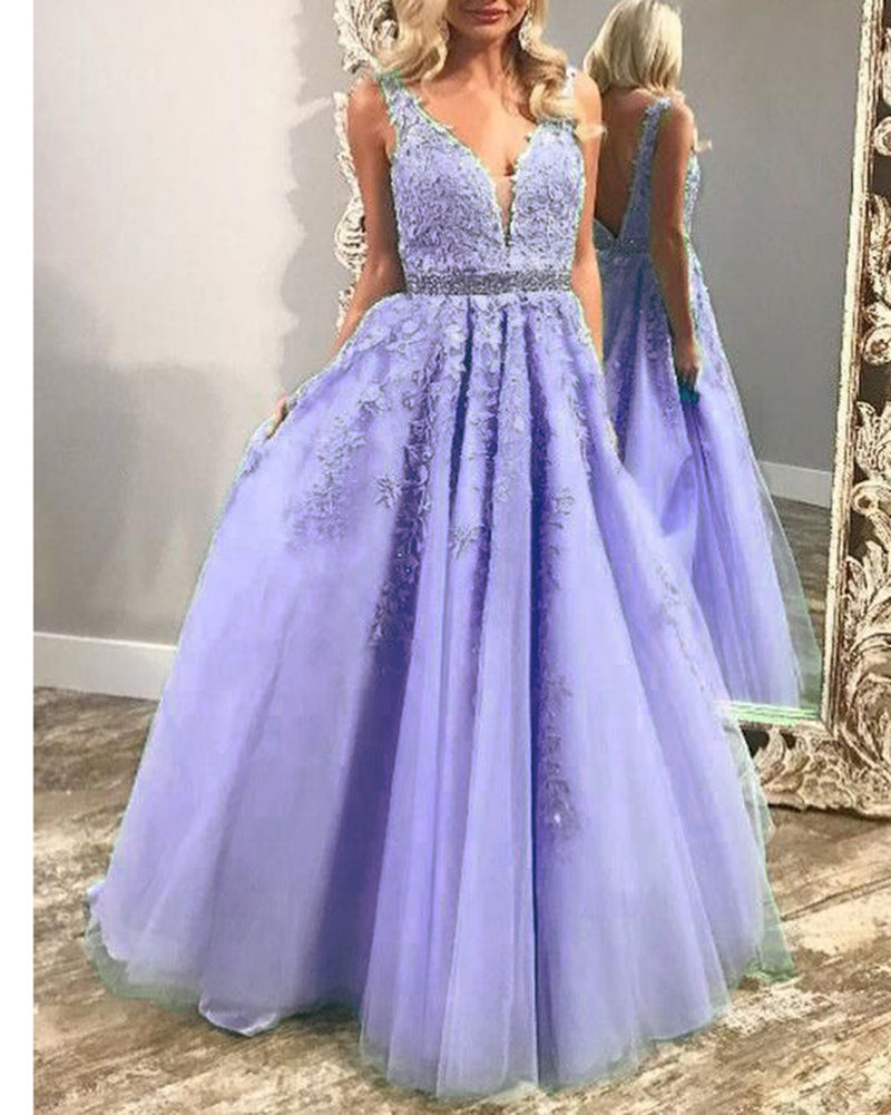 Plunge V Neck Long Girls Pageant Dress Prom Graduation Gown with Lace 2019 PL5440