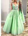 Plunge V Neck Long Girls Pageant Dress Prom Graduation Gown with Lace 2019 PL5440