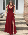 Long Chiffon Burgundy Prom Dress, Long Party Dress with Split ,vestidos de noite LP0708