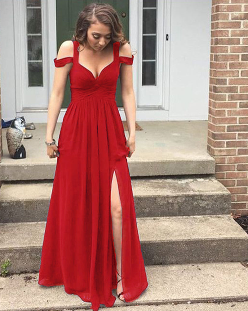 Elegant Off the Shoulder Summer Navy Blue /Red Chiffon Evening Long Dress,Chiffon Wedding Party Gown PL0707