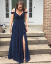 Long Chiffon Burgundy Prom Dress, Long Party Dress with Split ,vestidos de noite LP0708