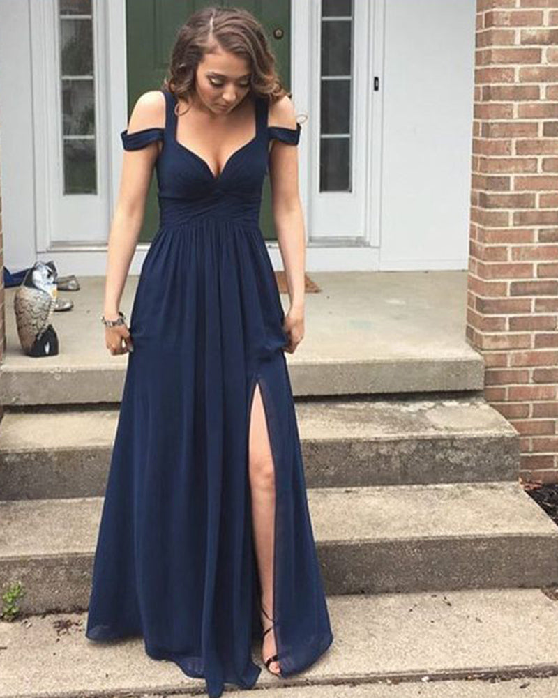 Long Chiffon Burgundy Prom Dress, Long Party Dress with Split ,vestidos de noite LP0708