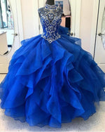 Fantastic High Neck Navy Blue Bodice Corset Ball Gown Sweet 16 Quinceanera Gown Puffy Organza Prom Dress 2022 Debutante LP1151