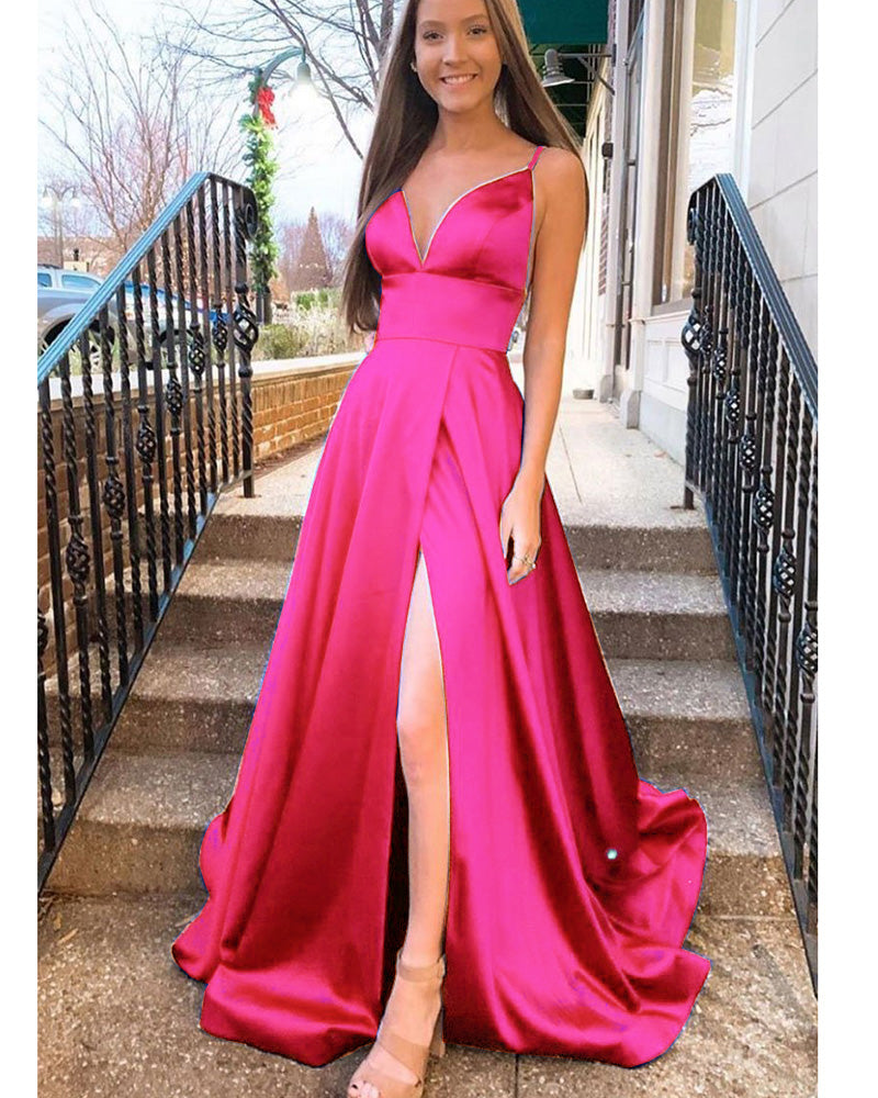 Hot Pink Long Prom Dress 2020 Senior Girls Graduation with Straps Formal Wear outlet LP1132