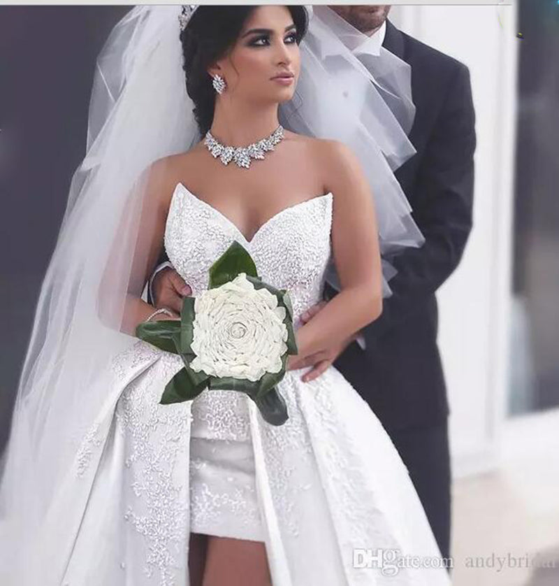Siaoryne WD027 Sweetheart Beading Lace Corset Front Open High Low Sexy Wedding Dress Gown online